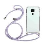 For Xiaomi Redmi Note 9 Four-Corner Shockproof Transparent TPU Protective Case with Lanyard(Purple)