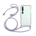 For Xiaomi Mi 10 Four-Corner Shockproof Transparent TPU Protective Case with Lanyard(Purple)