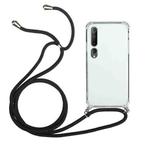 For Xiaomi Mi 10 Four-Corner Shockproof Transparent TPU Protective Case with Lanyard(Black)