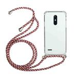 For LG K11 Four-Corner Shockproof Transparent TPU Protective Case with Lanyard(Red Grey)