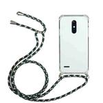 For LG K11 Four-Corner Shockproof Transparent TPU Protective Case with Lanyard(Green Black)