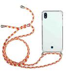 For LG K20 (2019) Four-Corner Shockproof Transparent TPU Protective Case with Lanyard(Orange Yellow)