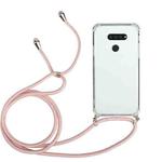 For LG K50S Four-Corner Shockproof Transparent TPU Protective Case with Lanyard(Pink)