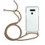 For LG K50S Four-Corner Shockproof Transparent TPU Protective Case with Lanyard(Brown Yellow)