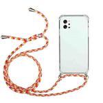 For LG Q92 5G Four-Corner Shockproof Transparent TPU Protective Case with Lanyard(Orange Yellow)