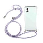 For LG Q92 5G Four-Corner Shockproof Transparent TPU Protective Case with Lanyard(Purple)