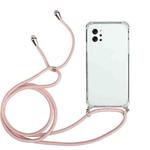 For LG Q92 5G Four-Corner Shockproof Transparent TPU Protective Case with Lanyard(Pink)