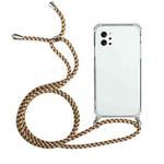 For LG Q92 5G Four-Corner Shockproof Transparent TPU Protective Case with Lanyard(Brown Yellow)