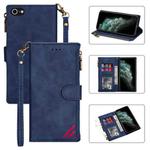 For iPhone SE 2022 / SE 2020 / 8 / 7 Zipper Multi-card Slots Horizontal Flip PU Leather Case with Holder & Card Slots & Wallet & Lanyard & Photo Frame(Blue)
