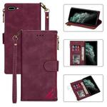 Zipper Multi-card Slots Horizontal Flip PU Leather Case with Holder & Card Slots & Wallet & Lanyard & Photo Frame for iPhone 8 Plus / 7 Plus(Wine Red)