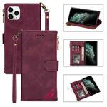 For iPhone 11 Pro Zipper Multi-card Slots Horizontal Flip PU Leather Case with Holder & Card Slots & Wallet & Lanyard & Photo Frame (Wine Red)