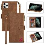 For iPhone 11 Pro Zipper Multi-card Slots Horizontal Flip PU Leather Case with Holder & Card Slots & Wallet & Lanyard & Photo Frame (Brown)