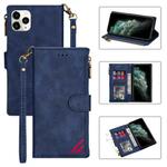 For iPhone 11 Pro Zipper Multi-card Slots Horizontal Flip PU Leather Case with Holder & Card Slots & Wallet & Lanyard & Photo Frame (Blue)