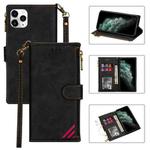 For iPhone 11 Pro Max Zipper Multi-card Slots Horizontal Flip PU Leather Case with Holder & Card Slots & Wallet & Lanyard & Photo Frame (Black)