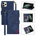 For iPhone 12 mini Zipper Multi-card Slots Horizontal Flip PU Leather Case with Holder & Card Slots & Wallet & Lanyard & Photo Frame (Blue)
