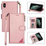 For iPhone X / XS Zipper Multi-card Slots Horizontal Flip PU Leather Case with Holder & Card Slots & Wallet & Lanyard & Photo Frame(Rose Gold)