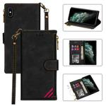For iPhone XS Max Zipper Multi-card Slots Horizontal Flip PU Leather Case with Holder & Card Slots & Wallet & Lanyard & Photo Frame(Black)