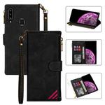 For Samsung Galaxy A20s Zipper Multi-card Slots Horizontal Flip PU Leather Case with Holder & Card Slots & Wallet & Lanyard & Photo Frame(Black)