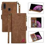 For Samsung Galaxy A20s Zipper Multi-card Slots Horizontal Flip PU Leather Case with Holder & Card Slots & Wallet & Lanyard & Photo Frame(Brown)