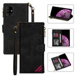 For Samsung Galaxy A71 Zipper Multi-card Slots Horizontal Flip PU Leather Case with Holder & Card Slots & Wallet & Lanyard & Photo Frame(Black)