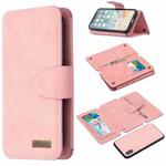 For iPhone X / XS Detachable Frosted Magnetic Horizontal Flip Leather Case with Card Slots & Holder & Zipper Wallet & Photo Frame(Pink)