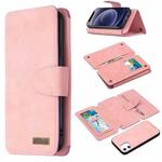 For iPhone 12 mini Detachable Frosted Magnetic Horizontal Flip Leather Case with Card Slots & Holder & Zipper Wallet & Photo Frame (Pink)