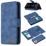 For iPhone 12 / 12 Pro Detachable Frosted Magnetic Horizontal Flip Leather Case with Card Slots & Holder & Zipper Wallet & Photo Frame(Blue)