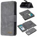 For iPhone 12 / 12 Pro Detachable Frosted Magnetic Horizontal Flip Leather Case with Card Slots & Holder & Zipper Wallet & Photo Frame(Grey)