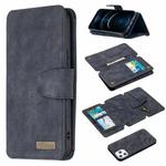 For iPhone 12 Pro Max Detachable Frosted Magnetic Horizontal Flip Leather Case with Card Slots & Holder & Zipper Wallet & Photo Frame(Black Blue)