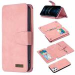 For iPhone 12 Pro Max Detachable Frosted Magnetic Horizontal Flip Leather Case with Card Slots & Holder & Zipper Wallet & Photo Frame(Pink)