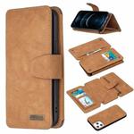 For iPhone 12 Pro Max Detachable Frosted Magnetic Horizontal Flip Leather Case with Card Slots & Holder & Zipper Wallet & Photo Frame(Brown)