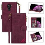 For Xiaomi Redmi 10X 4G Zipper Multi-card Slots Horizontal Flip PU Leather Case with Holder & Card Slots & Wallet & Lanyard & Photo Frame(Wine Red)
