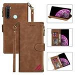 For Xiaomi Redmi Note 8 Zipper Multi-card Slots Horizontal Flip PU Leather Case with Holder & Card Slots & Wallet & Lanyard & Photo Frame(Brown)