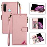 For Xiaomi Redmi Note 8 Zipper Multi-card Slots Horizontal Flip PU Leather Case with Holder & Card Slots & Wallet & Lanyard & Photo Frame(Rose Gold)