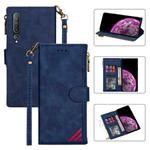 For Xiaomi Mi 10 Zipper Multi-card Slots Horizontal Flip PU Leather Case with Holder & Card Slots & Wallet & Lanyard & Photo Frame(Blue)