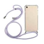 For iPhone SE 2022 / SE 2020 / 8 / 7 Four-Corner Shockproof Transparent TPU Protective Case with Lanyard(Purple)