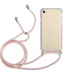 For iPhone SE 2022 / SE 2020 / 8 / 7 Four-Corner Shockproof Transparent TPU Protective Case with Lanyard(Pink)