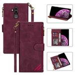 For Huawei Mate 20 Lite Zipper Multi-card Slots Horizontal Flip PU Leather Case with Holder & Card Slots & Wallet & Lanyard & Photo Frame(Wine Red)