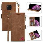 For Huawei Mate 20 Pro Zipper Multi-card Slots Horizontal Flip PU Leather Case with Holder & Card Slots & Wallet & Lanyard & Photo Frame(Brown)