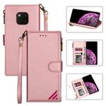 For Huawei Mate 20 Pro Zipper Multi-card Slots Horizontal Flip PU Leather Case with Holder & Card Slots & Wallet & Lanyard & Photo Frame(Rose Gold)