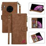 For Huawei Mate 30 Pro Zipper Multi-card Slots Horizontal Flip PU Leather Case with Holder & Card Slots & Wallet & Lanyard & Photo Frame(Brown)