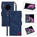 For Huawei Mate 30 Pro Zipper Multi-card Slots Horizontal Flip PU Leather Case with Holder & Card Slots & Wallet & Lanyard & Photo Frame(Blue)