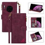 For Huawei Mate 30 Pro Zipper Multi-card Slots Horizontal Flip PU Leather Case with Holder & Card Slots & Wallet & Lanyard & Photo Frame(Wine Red)