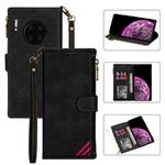 For Huawei Mate 30 Pro Zipper Multi-card Slots Horizontal Flip PU Leather Case with Holder & Card Slots & Wallet & Lanyard & Photo Frame(Black)
