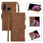 For Huawei P30 Lite Zipper Multi-card Slots Horizontal Flip PU Leather Case with Holder & Card Slots & Wallet & Lanyard & Photo Frame(Brown)