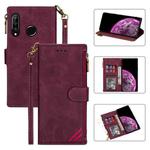 For Huawei P30 Lite Zipper Multi-card Slots Horizontal Flip PU Leather Case with Holder & Card Slots & Wallet & Lanyard & Photo Frame(Wine Red)