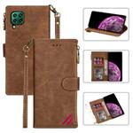 For Huawei P40 Lite Zipper Multi-card Slots Horizontal Flip PU Leather Case with Holder & Card Slots & Wallet & Lanyard & Photo Frame(Brown)