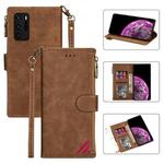 For Huawei P40 Zipper Multi-card Slots Horizontal Flip PU Leather Case with Holder & Card Slots & Wallet & Lanyard & Photo Frame(Brown)