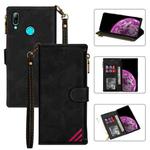 For Huawei P smart (2019) Zipper Multi-card Slots Horizontal Flip PU Leather Case with Holder & Card Slots & Wallet & Lanyard & Photo Frame(Black)