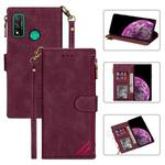 For Huawei P smart (2020) Zipper Multi-card Slots Horizontal Flip PU Leather Case with Holder & Card Slots & Wallet & Lanyard & Photo Frame(Wine Red)